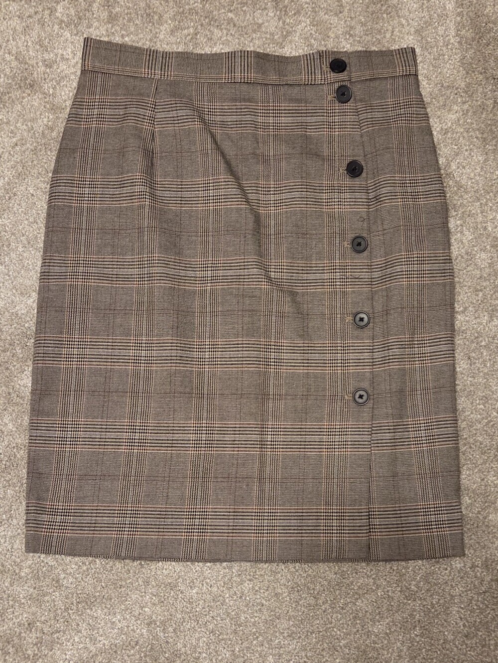 H&M Brown Plaid Button-Front Pencil Skirt